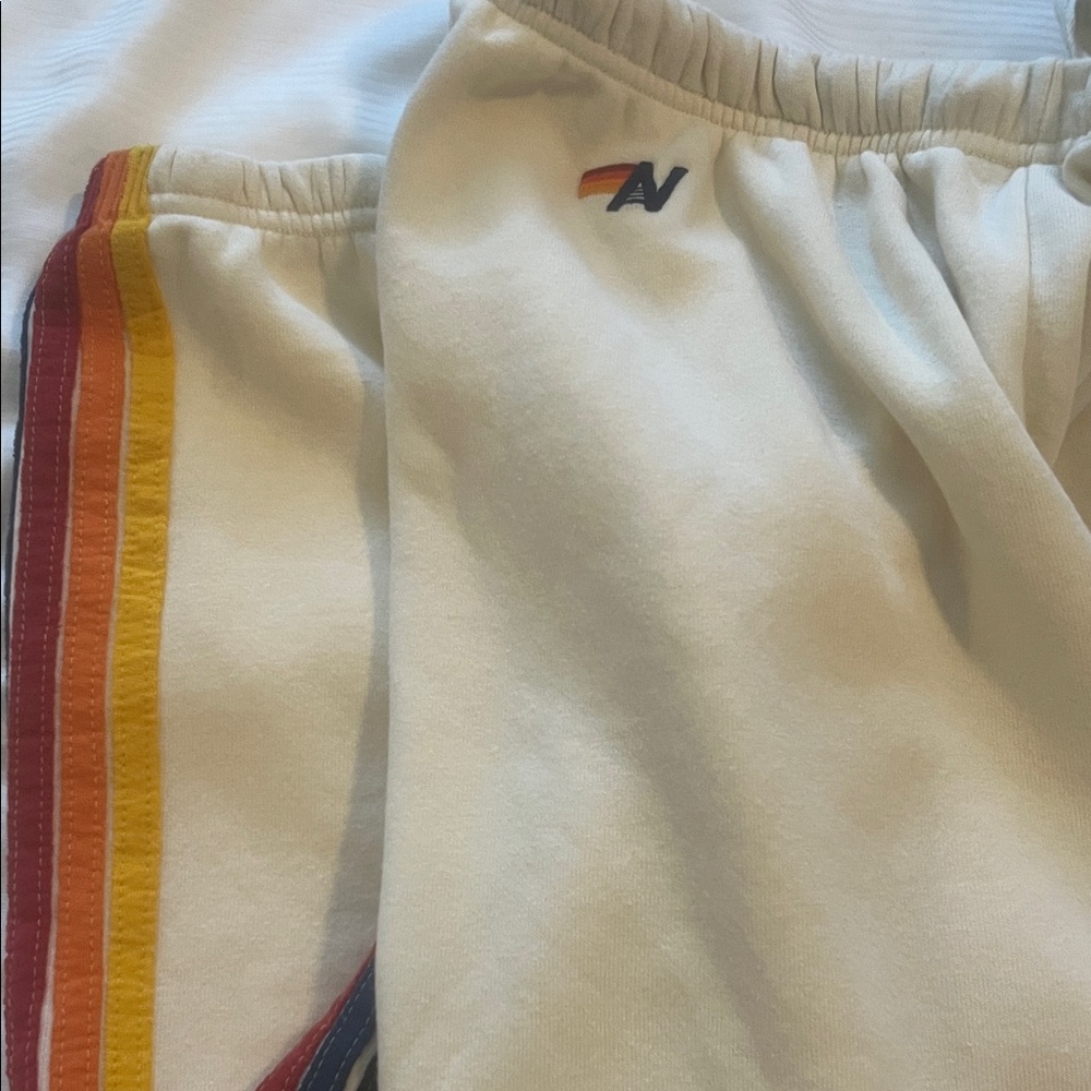Aviator Nation womens 5 stripe sweatpants in vintage white